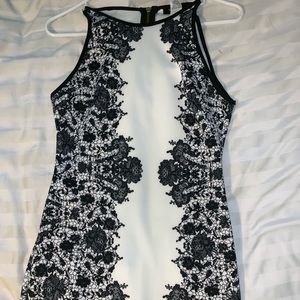 White and Black Form Fitting Juniors Formal Dress
